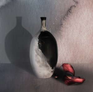 Schwarze Vase rote Blätter von Judy Tseng