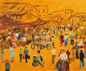 Geschäftiger Außenmarkt von Jukyong Park