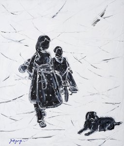 Kinder gehen mit Hund spazieren von Jukyong Park