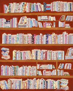Bunte gemusterte Bücherregale