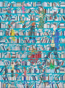 Leser in den Bücherregalen