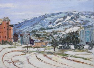 Verschneite städtische Hanglage von Jukyong Park