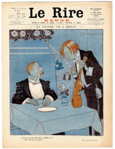 Cover von „Das Rote Lachen“, satirisch in Farben von Jules Abel Faivre