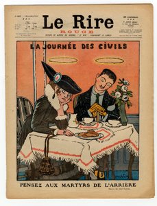Titelblatt von „Das Rote Lachen“, Satirisch in Farben
