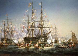 Napoleon III. begrüßt Königin Victoria in Cherbourg, Frankreich, 5. August 1858 von Jules Achille Noel