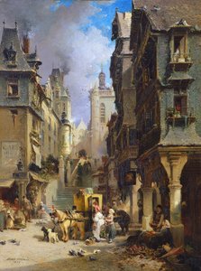 Straßenszene in Morlaix im Jahr 1830, 1870 von Jules Achille Noel