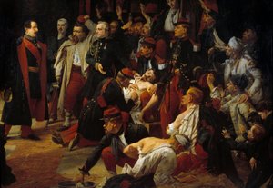 Kaiser Napoleon III. besucht die französischen, piemontesischen und österreichischen Verwundeten der Schlacht von Montebello in den Ambulanzen von Voghera im Mai 1859 (Detail). Gemälde von Jules Rigo (1810-1892) 1859 Paris, Museum des Val de Grace