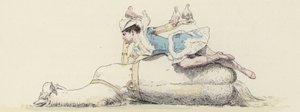 Zirkusartistin, liegend auf einem Pferd, mit Tauben auf Arm und Kopf von Jules Arsene (after) Garnier