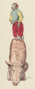 Affe reitet auf einem Schwein