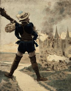 Gargantua zerstört das Schloss des Gue de Vede mit einem Baum. Gargantua. Illustration von Jules Garnier. In „Rabelais et l