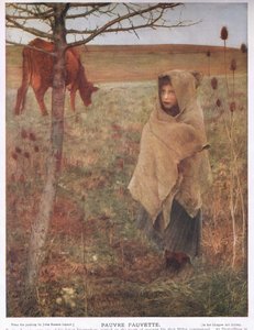 Frankreich, klein; Mädchen; Fauvette; Kuh; ländlich; arm; Kleidung von Jules Bastien Lepage