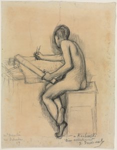 Studie einer sitzenden nackten weiblichen Modellzeichnung von Jules Bastien Lepage