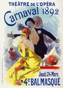 Kunst. Unterhaltung. Maskenball in der Oper von Paris. Plakat von Jules Cheret, Frankreich, Apr. 1892
