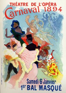 Kunst. Unterhaltung. Maskenball in der Oper von Paris für den Karneval. Plakat von Jules Cheret, Frankreich von Jules Cheret