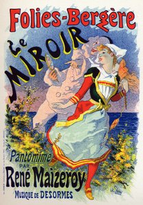 Kunst. Unterhaltung. Der Spiegel, Mimenshow im Kabarett Les Folies Bergeres, Paris. Plakat von Jules Cheret, Frankreich, ca. 1890 (Plakat)