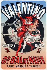 Kunst. Unterhaltung. Valentino, Maskenball in Paris. Plakat von Jules Cheret, Frankreich, ca. 1870