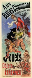 Aux Buttes Chaumont. Werbeplakat für ein Spielwarengeschäft