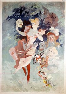 Karnevalsplakat von Jules Cheret: Frau mit Maske, B.N. Paris. 19. Jahrhundert. von Jules Cheret