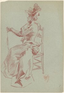 Elegante Dame auf einem Stuhl sitzend