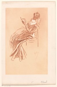 Lesende junge Frau auf einem Stuhl von Jules Cheret
