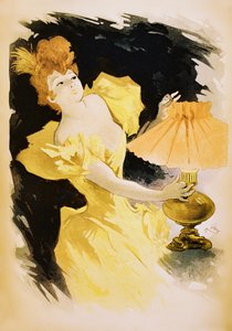 Vintage-Poster einer eleganten Frau, die eine Gaslampe einschaltet