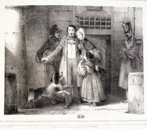 Mann verlässt das Gefängnis und wird mit seiner Familie wiedervereint, ca. 1830. von Jules David