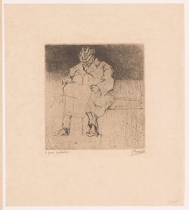 Älterer Herr mit Spazierstock sitzt auf einer Bank von Jules De Bruycker (signed by artist)