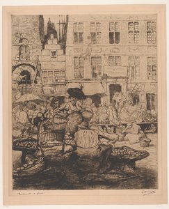 Stadtansicht mit Obstmarkt in Gent von Jules De Bruycker (signed by artist)