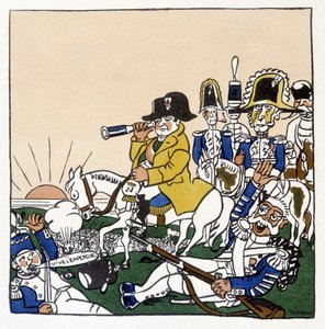 Napoleon in der Schlacht von Austerlitz (1805) - in „Geschichte Frankreichs“ von Jules Depaquit, ill. von ihm selbst, ed. Jonquières, Paris