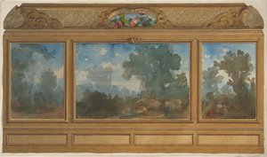 Erhebung eines getäfelten Innenraums, dekoriert mit gemalten Landschaften und Gewölben, 1830-97. Schöpfer: Jules-Edmond-Charles Lachaise, Eugène-Pierre Gourdet