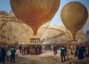 Leon Gambetta verlässt den Heißluftballon Armand-Barbes während der Belagerung von Paris, vom Place Saint-Pierre nach Montmartre am 7. Oktober