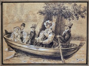 Familie von Ségur (der Graf, die Gräfin und ihre Kinder) im Boot