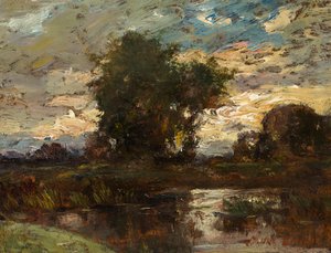 Abendhimmel über stehendem Gewässer von Jules Louis Dupré