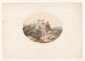 Edeldame springt mit Pferd über ein Hindernis von Jules Marie Desandre