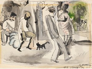 Figuren und Katze im Park von Jules Pascin