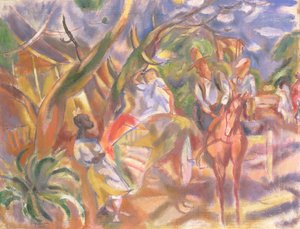 Südliche Szene mit Mann, der eine Kutsche fährt, 1915