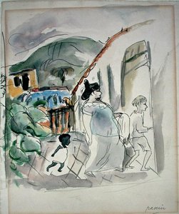 Frau und zwei Kinder von Jules Pascin