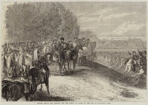 Parade vor dem Kaiser und dem Prinzen von Wales im Bois de Boulogne, Paris von Jules Pelcoq