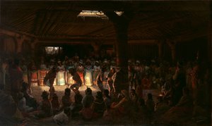 Tanz in einem unterirdischen Rundhaus am Clear Lake, Kalifornien, 1878 von Jules Tavernier
