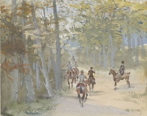 Waldlandschaft mit Reitern von Jules baron Finot