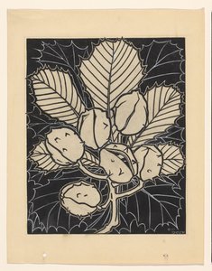 Blatt einer Kastanie mit Früchten von Julie de Graag (signed by artist)