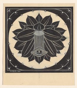 Blume in quadratischem Rahmen mit Sternformen von Julie de Graag (signed by artist)
