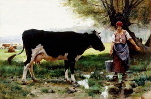 Eine Milchmagd mit ihrer Kuh von Julien Dupre