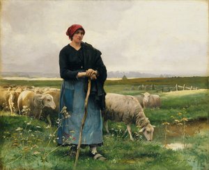 Eine Schäferin mit ihrer Herde von Julien Dupre