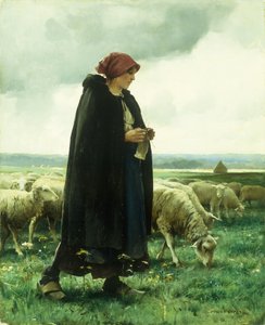 Eine Schäferin mit ihrer Herde