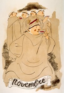 Humorvolle Weinillustration 1946. Illustration von Julien Pavil