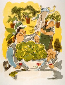 Humorvolle Weinillustration 1946. Illustration von Julien Pavil