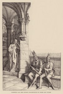 Criemhild und ihre Ritter von Hagen und Volker bedrängt (Gravur) von Julius (after) Schnorr von Carolsfeld