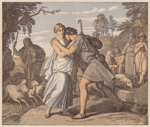 Jakob und Rahel am Brunnen, Genesis, XXIX von Julius (after) Schnorr von Carolsfeld