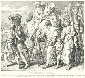 Jakobs Flucht aus Padan-Aram (Stich) von Julius (after) Schnorr von Carolsfeld